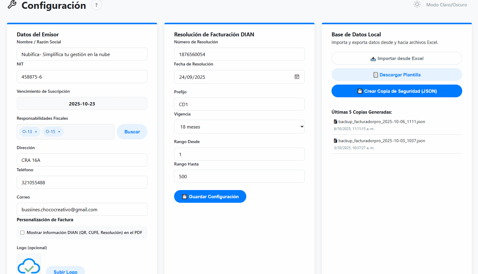Activando el modo oscuro en la configuración